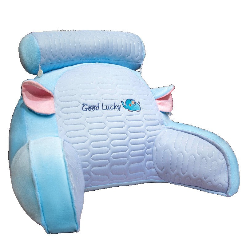 Pernă Multifuncțională, Spătar pentru Pat și Protecție Lombară, Design Elefant cu Broderie, Exterior Latex și Umplutură Bumbac PP, 60 x 40 cm, Albastru