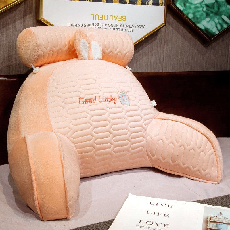 Pernă Multifuncțională pentru Spătar Pat, Suport Lombar și Relaxare Musculară, Exterior Latex și Umplutură Bumbac, Design Iepure, Roz, 60 x 40 cm