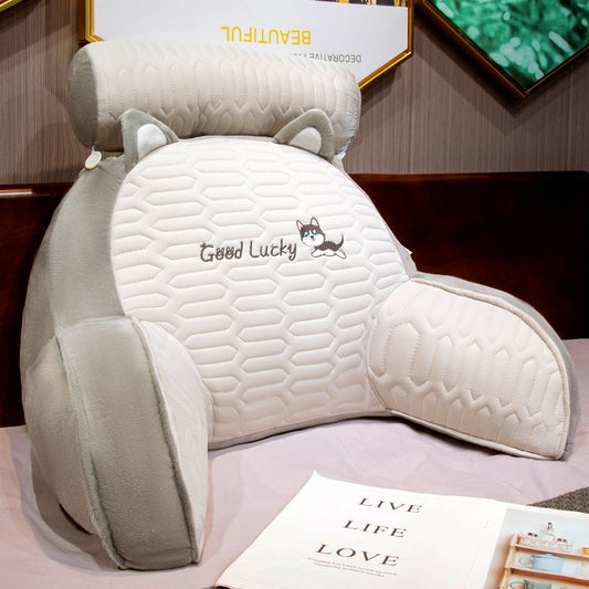 Pernă Multifuncțională Spătar pentru Pat, Suport Lombar și Tetieră, Exterior Latex și Umplutură Bumbac, Model Cateluș, Gri, 60 x 40 cm