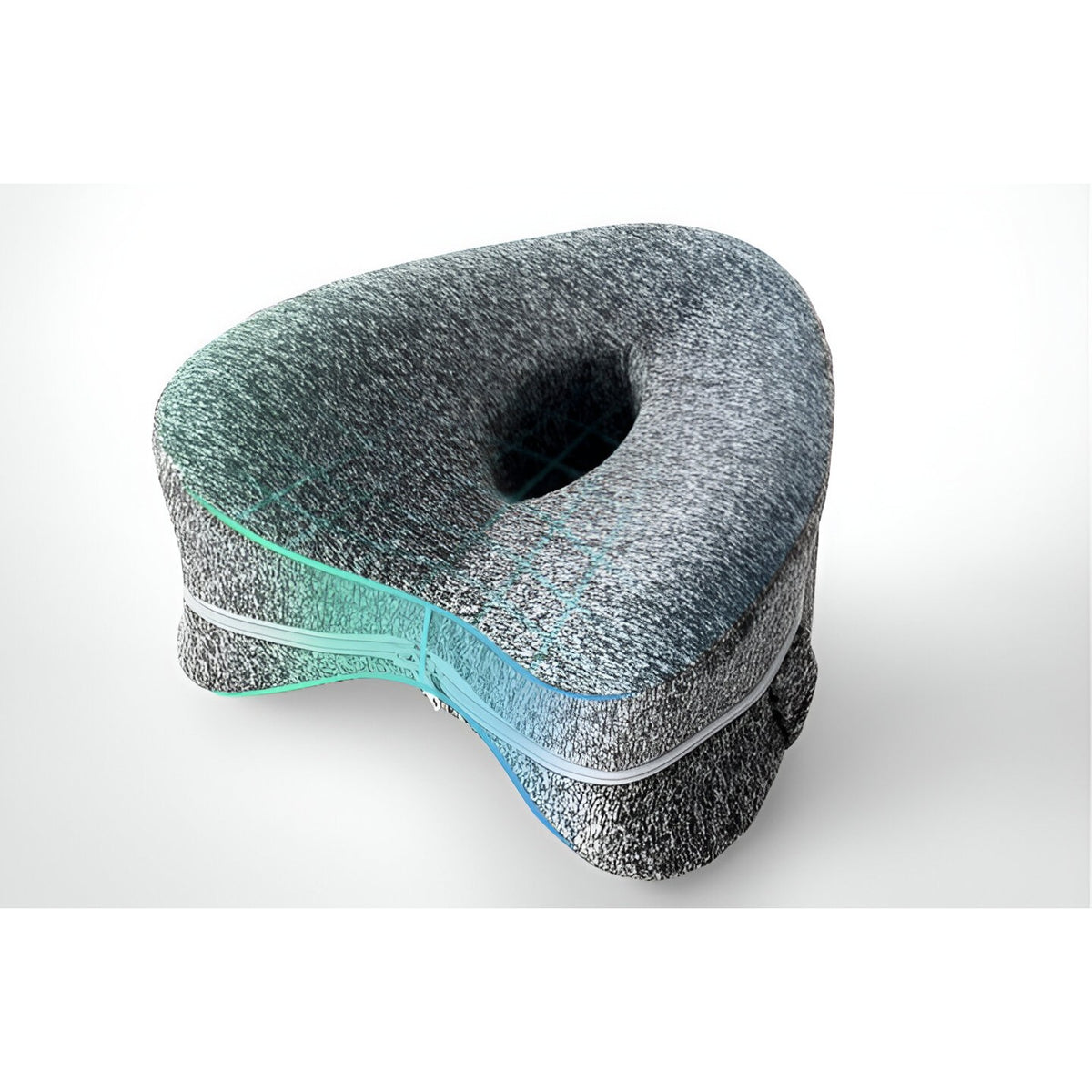 Pernă Ortopedică pentru Picioare și Genunchi, Design Ergonomic în Formă de Inimă cu Curea Anti-cădere, Spumă cu Memorie, 25x23x13 cm, Gri