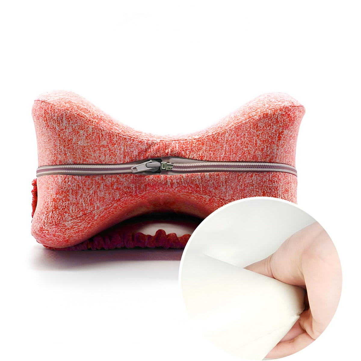 Pernă Ortopedică pentru Picioare și Genunchi, Design Ergonomic în Formă de Inimă cu Curea Anti-cădere, Spumă cu Memorie Termo-elastică, 25x23x13 cm, Roz