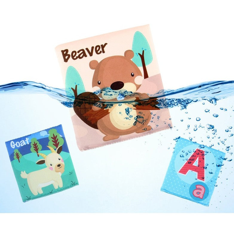 Set 26 Carduri Alfabetice din Panza, Joc Educational Senzorial cu Doua Fete, Litere si Animale, Lavabile, Bumbac Moale, Saculet Depozitare Inclus, Multicolor, 11 x 12 cm