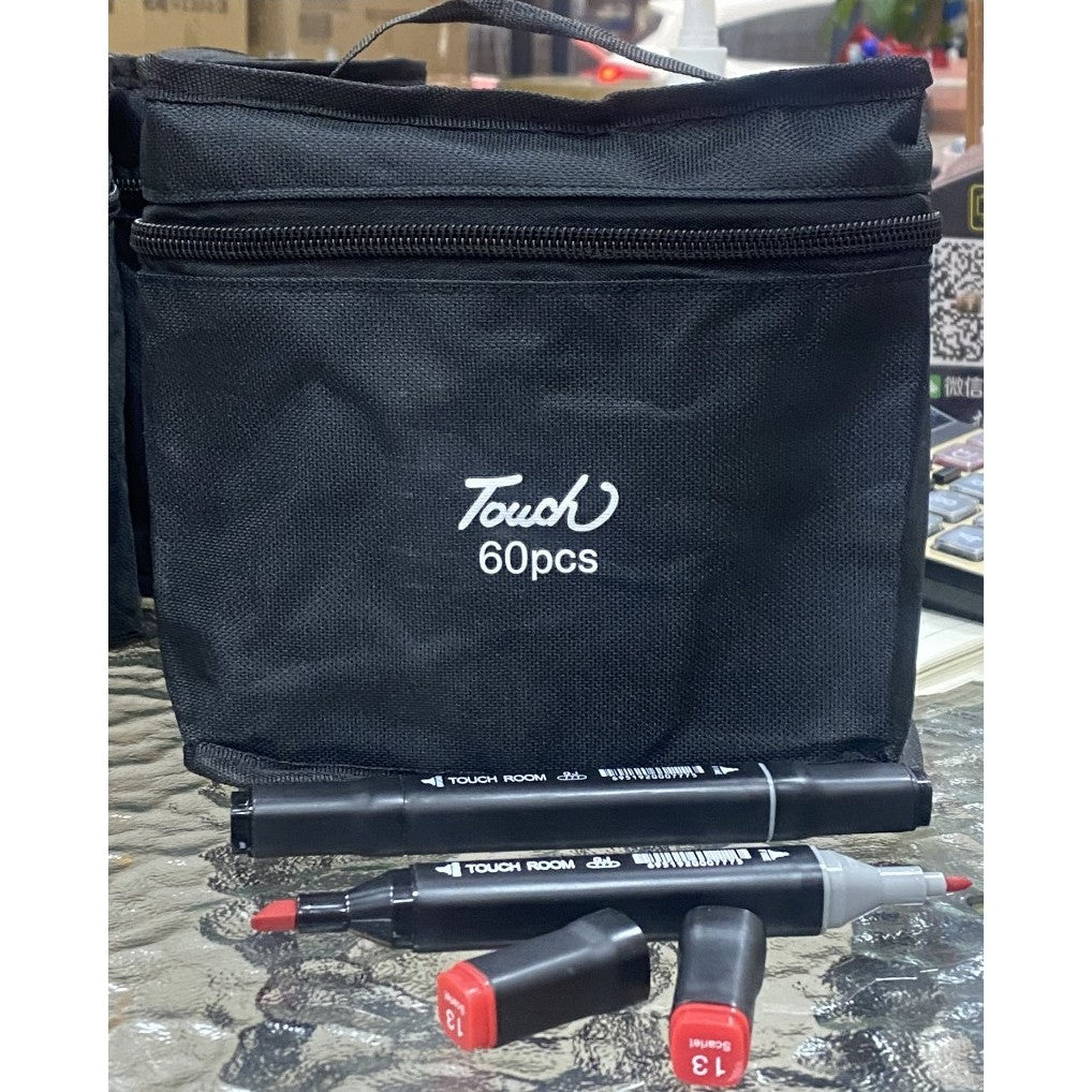 Touch Room Set 60 Markere cu Alcool, Două Vârfuri Late și Subțiri, Geantă de Transport Inclusă, Markere Profesionale pentru Desen, Multicolor, 60 Bucăți