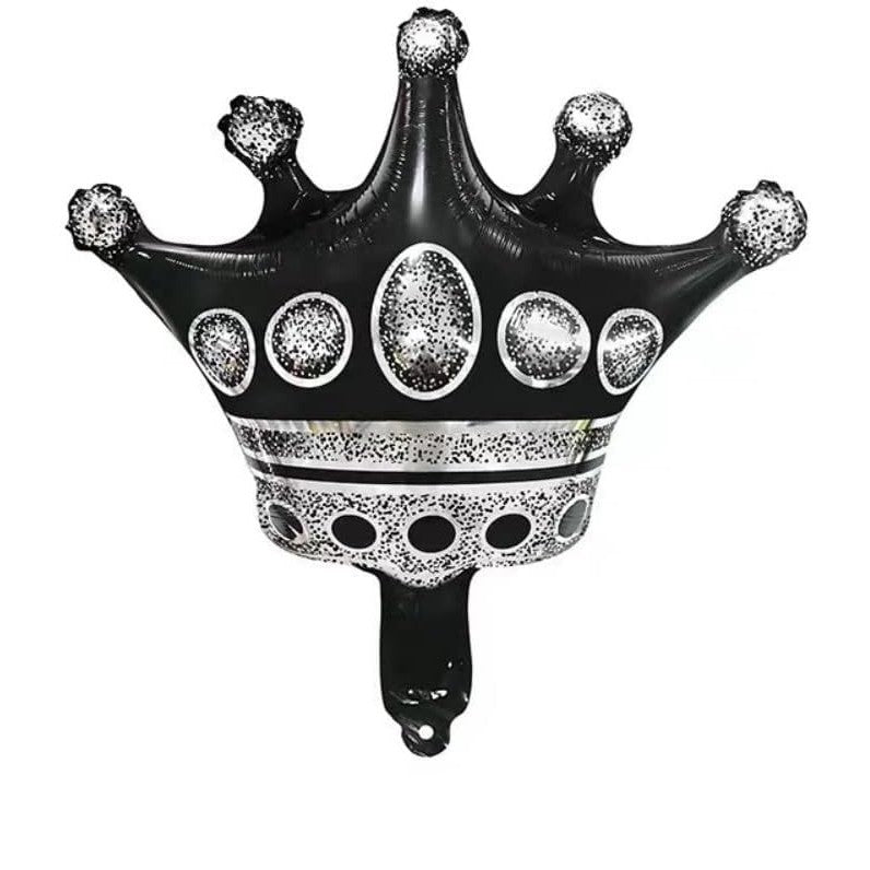 Balon Aniversar Cifra 7 Cu Coroana Si Scris Happy Birthday, Figurina Din Folie Metalizata, Umflare Aer Sau Heliu, 100 cm, Negru