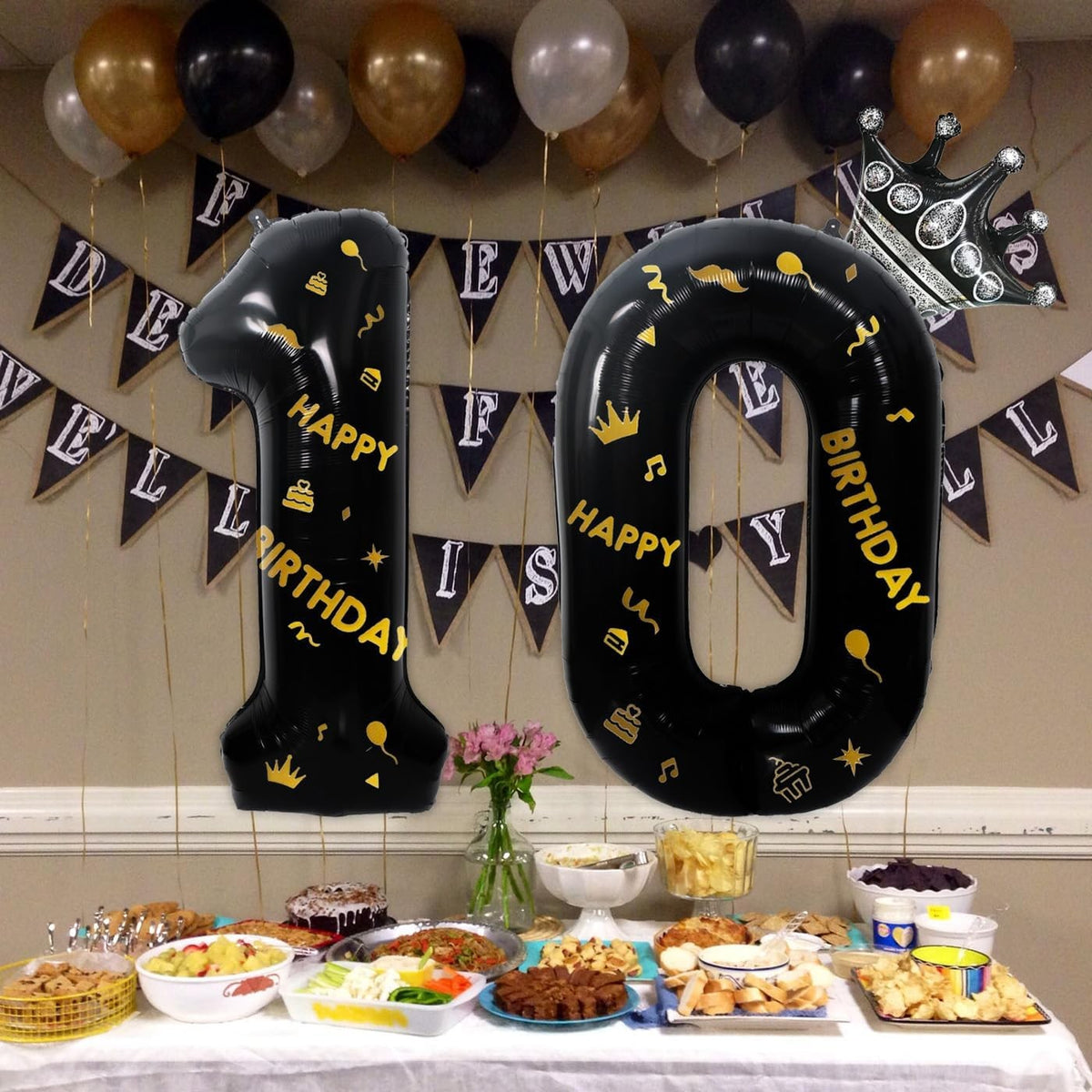 Balon Din Folie Metalizata, Figurina Cifra 1 Cu Scris Happy Birthday, Decoratiune Aniversare, Aluminiu, Umflare Aer Sau Heliu, 100 cm, Negru