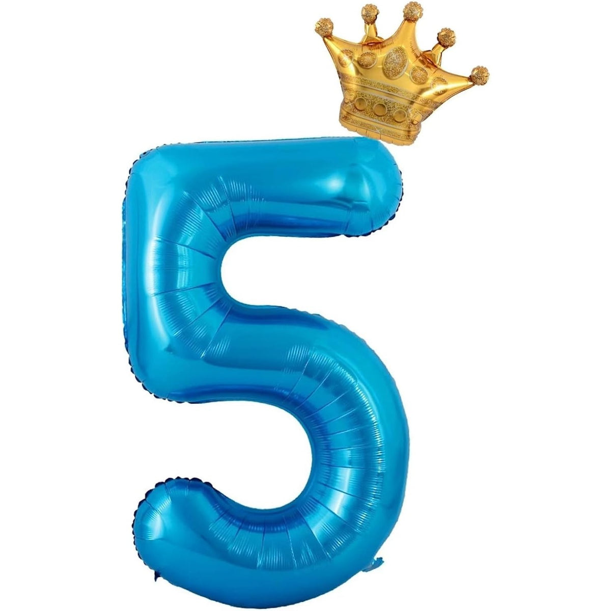 Balon Aniversar Cifra 5 cu Coroana, Figurina Uriasa pentru Petrecere, Folie Metalizata, Umflare Aer sau Heliu, Inaltime 100 cm, Albastru, Pai Inclus
