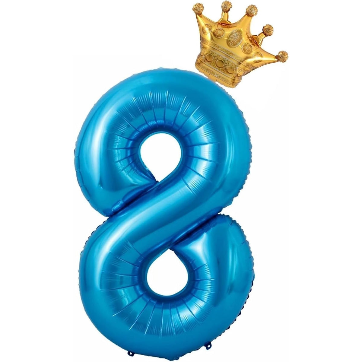 Balon Aniversar Cifra 8 cu Coroana, Figurina Uriasa din Folie Metalizata, Set cu Pai Inclus, Umflare Aer sau Heliu, 100 cm, Albastru