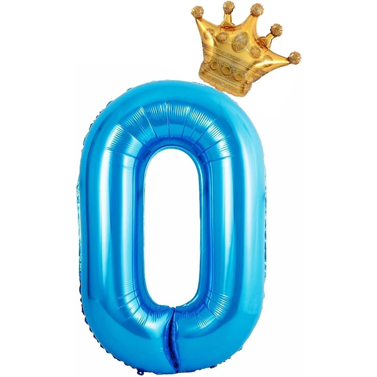 Balon Cifra 0 cu Coroana, Figurina Uriasa pentru Aniversare, Folie Metalizata, Umflare Aer sau Heliu, 100 cm, Albastru