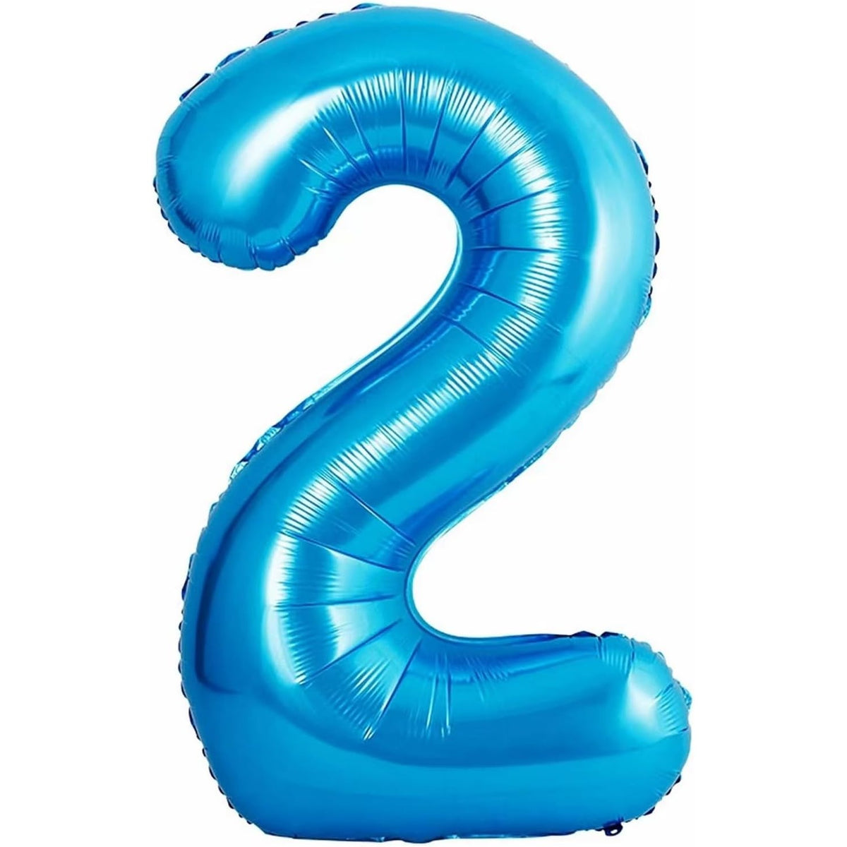 Balon Aniversar Cifra 2 cu Coroana, Figurina Uriasa din Folie Metalizata, Umflare cu Aer sau Heliu, Set cu Pai Inclus, 100 cm, Albastru