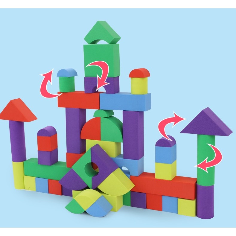 Set Blocuri de Constructie din Spuma EVA, Cuburi Moi Interactive pentru Copii, Lavabile si Educative, 29 Piese, Multicolor, 24.5x16x3.7 cm