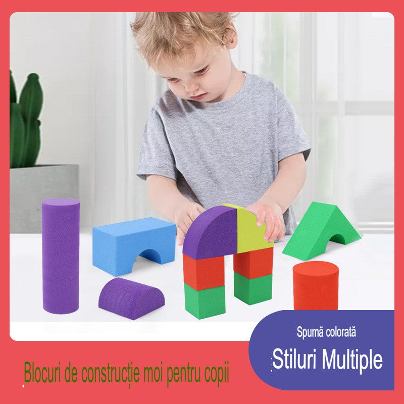 Set Blocuri de Constructie din Spuma EVA, Cuburi Moi Interactive pentru Copii, Lavabile si Educative, 29 Piese, Multicolor, 24.5x16x3.7 cm