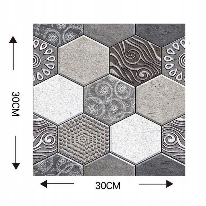 Tapet Autocolant 3D, Placi Autoadezive cu Model Marmura Hexagonala, Panouri Decorative Impermeabile pentru Bucatarie si Sufragerie, Textura Piatra Culturala, 10 Bucati, 30x30 cm