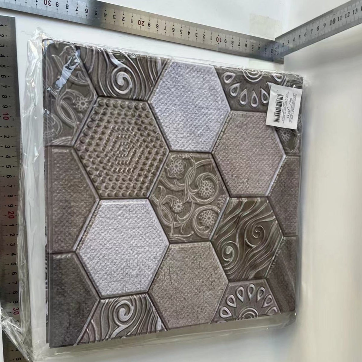 Tapet Autocolant 3D, Placi Autoadezive cu Model Marmura Hexagonala, Panouri Decorative Impermeabile pentru Bucatarie si Sufragerie, Textura Piatra Culturala, 10 Bucati, 30x30 cm