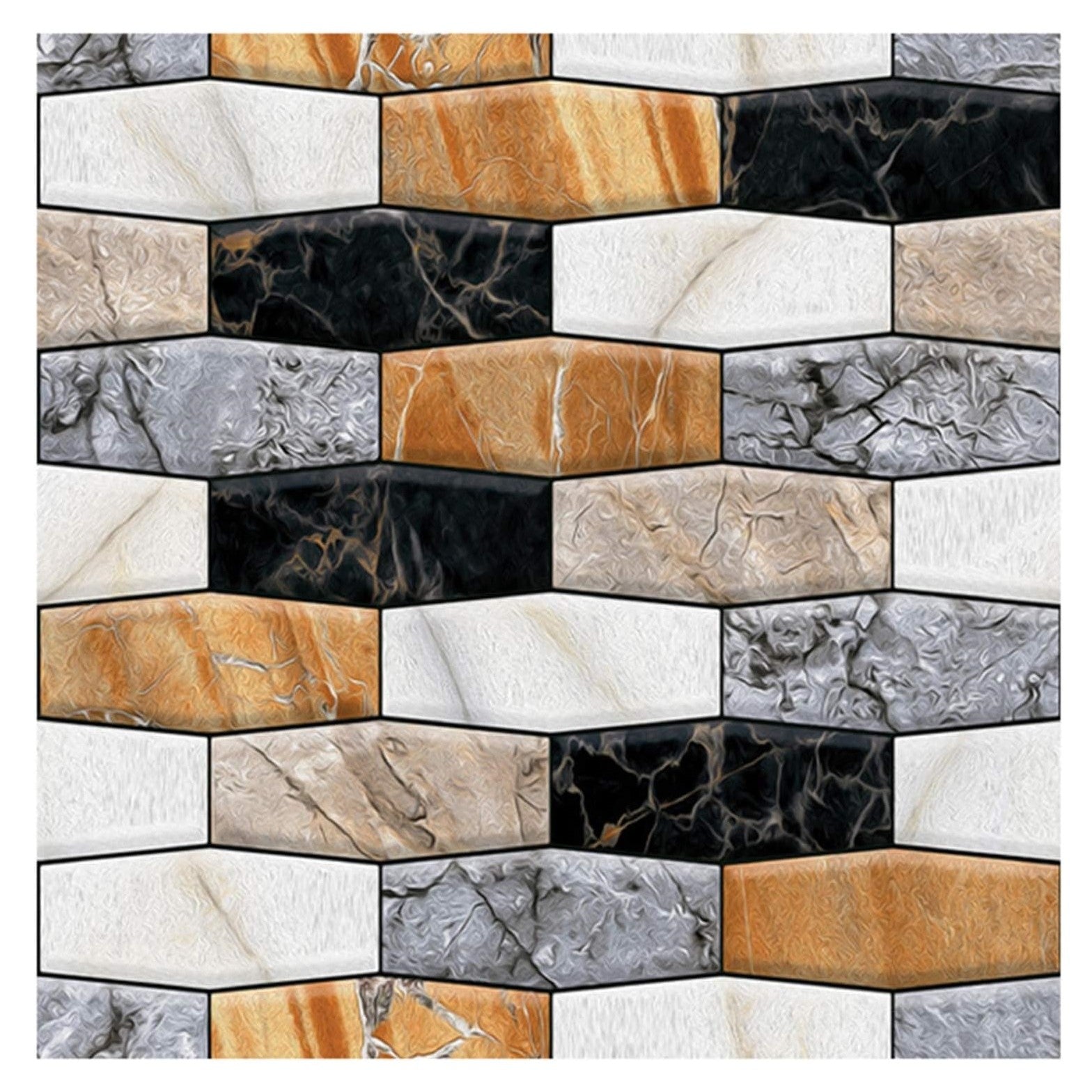 Set 10 Placi Tapet Autocolant 3D, Model Marmura Asimetrica, Panouri Autoadezive Impermeabile pentru Perete, Bucatarie si Sufragerie, 30x30 cm, Maro/Gri/Negru