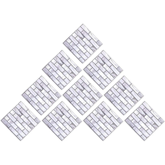 Set 10 Placi Tapet Autocolant 3D, Model Marmura Dreptunghiulara, Panouri Autoadezive Impermeabile pentru Perete, PVC, 30x30 cm, Gri