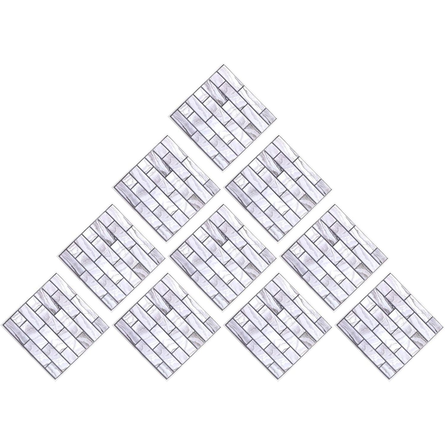 Set 10 Placi Tapet Autocolant 3D, Model Marmura Dreptunghiulara, Panouri Autoadezive Impermeabile pentru Perete, PVC, 30x30 cm, Gri