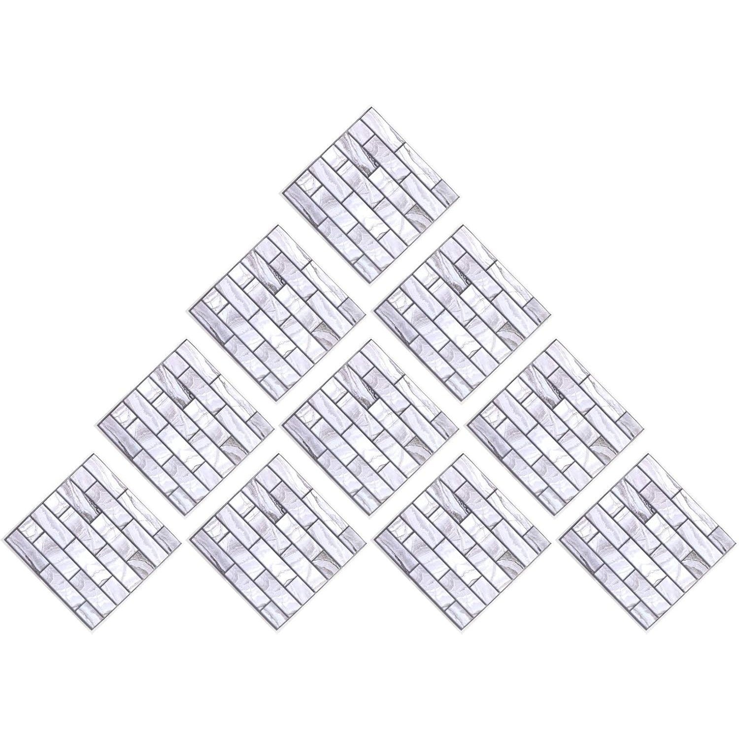 Set 10 Placi Tapet Autocolant 3D, Model Marmura Dreptunghiulara, Panouri Autoadezive Impermeabile pentru Perete, PVC, 30x30 cm, Gri