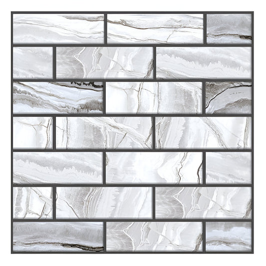 Set 10 Placi Tapet Autocolant 3D, Model Marmura Dreptunghiulara, Panouri Autoadezive Impermeabile pentru Perete, PVC, 30x30 cm, Gri