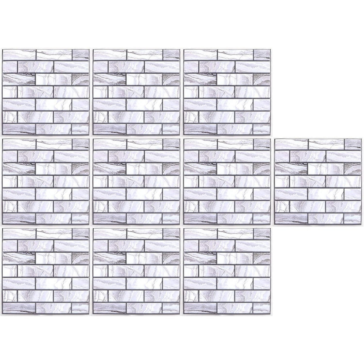 Set 10 Placi Tapet Autocolant 3D, Model Marmura Dreptunghiulara, Panouri Autoadezive Impermeabile pentru Perete, PVC, 30x30 cm, Gri
