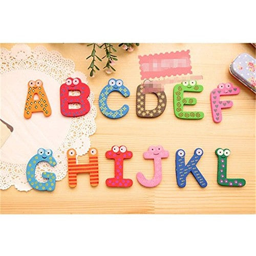 Set Magneti de Frigider pentru Copii, Alfabet A-Z cu Figurine Educative, Litere Majuscule Interactive, Lemn, Multicolor, 26 Piese