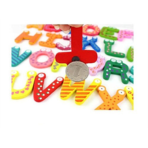 Set Magneti de Frigider pentru Copii, Alfabet A-Z cu Figurine Educative, Litere Majuscule Interactive, Lemn, Multicolor, 26 Piese