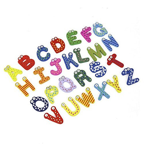 Set Magneti de Frigider pentru Copii, Alfabet A-Z cu Figurine Educative, Litere Majuscule Interactive, Lemn, Multicolor, 26 Piese