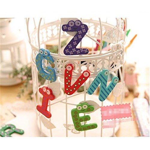 Set Magneti de Frigider pentru Copii, Alfabet A-Z cu Figurine Educative, Litere Majuscule Interactive, Lemn, Multicolor, 26 Piese