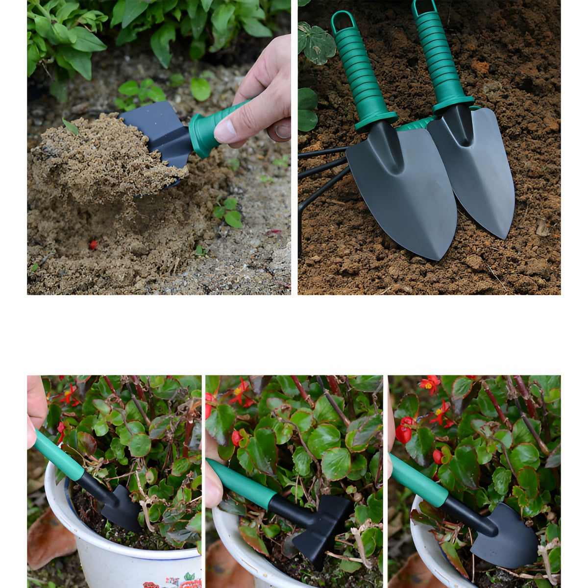 Set Unelte Gradinarit Pentru Plantare Si Ingrijire Plante, Accesorii Gradina Cu Maner Ergonomic, Otel Si Plastic, 12 Piese Cu Cutie Depozitare, 37x28 cm, Verde