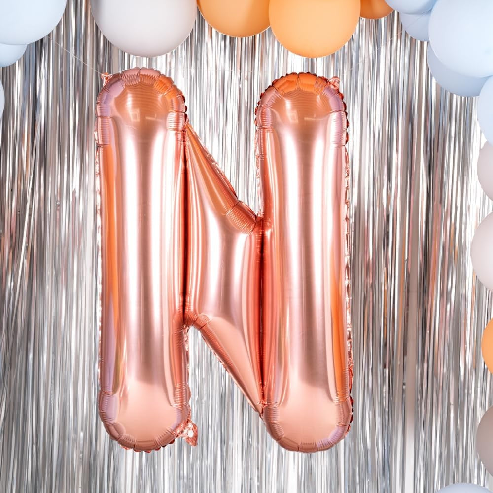 Balon Folie Metalizata Litera N, Decoratiune Petrecere Umplere Heliu sau Aer, Material Aluminiu, Inclus Pai Umflare, 80 cm, Rose Gold