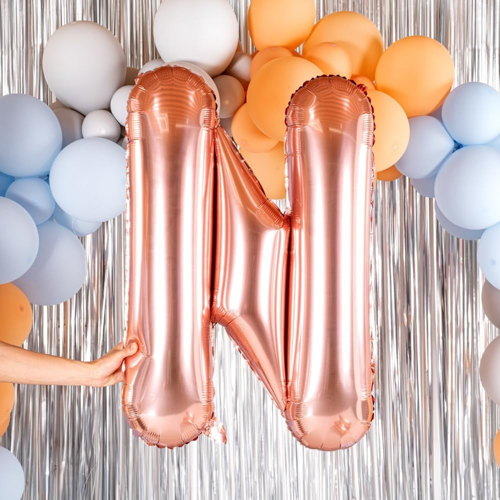 Balon Folie Metalizata Litera N, Decoratiune Petrecere Umplere Heliu sau Aer, Material Aluminiu, Inclus Pai Umflare, 80 cm, Rose Gold