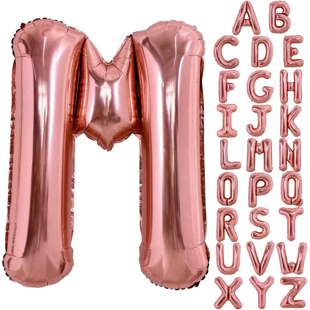 Balon Folie Metalizata Litera M, Reutilizabil pentru Aer sau Heliu, Material Aluminiu Rezistent, Pai Inclus, 80 cm, Rose Gold