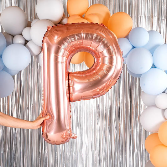 Balon Folie Metalizata Litera P, Inaltime 80 cm, Umflare Heliu sau Aer, Include Pai, Rose Gold