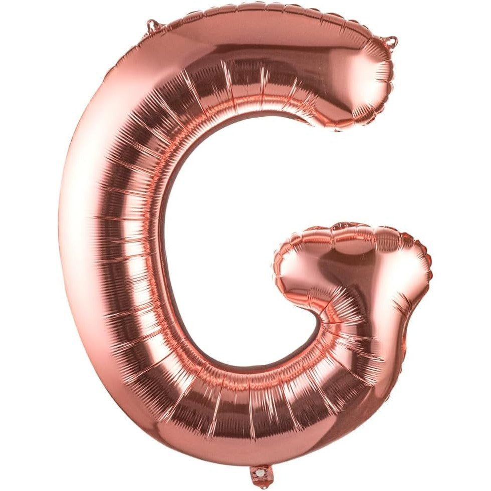 Balon Folie Metalizata Litera G, Umflare Heliu sau Aer, Decoratiuni Petrecere cu Pai Inclus, Aluminiu, 80 cm, Rose Gold