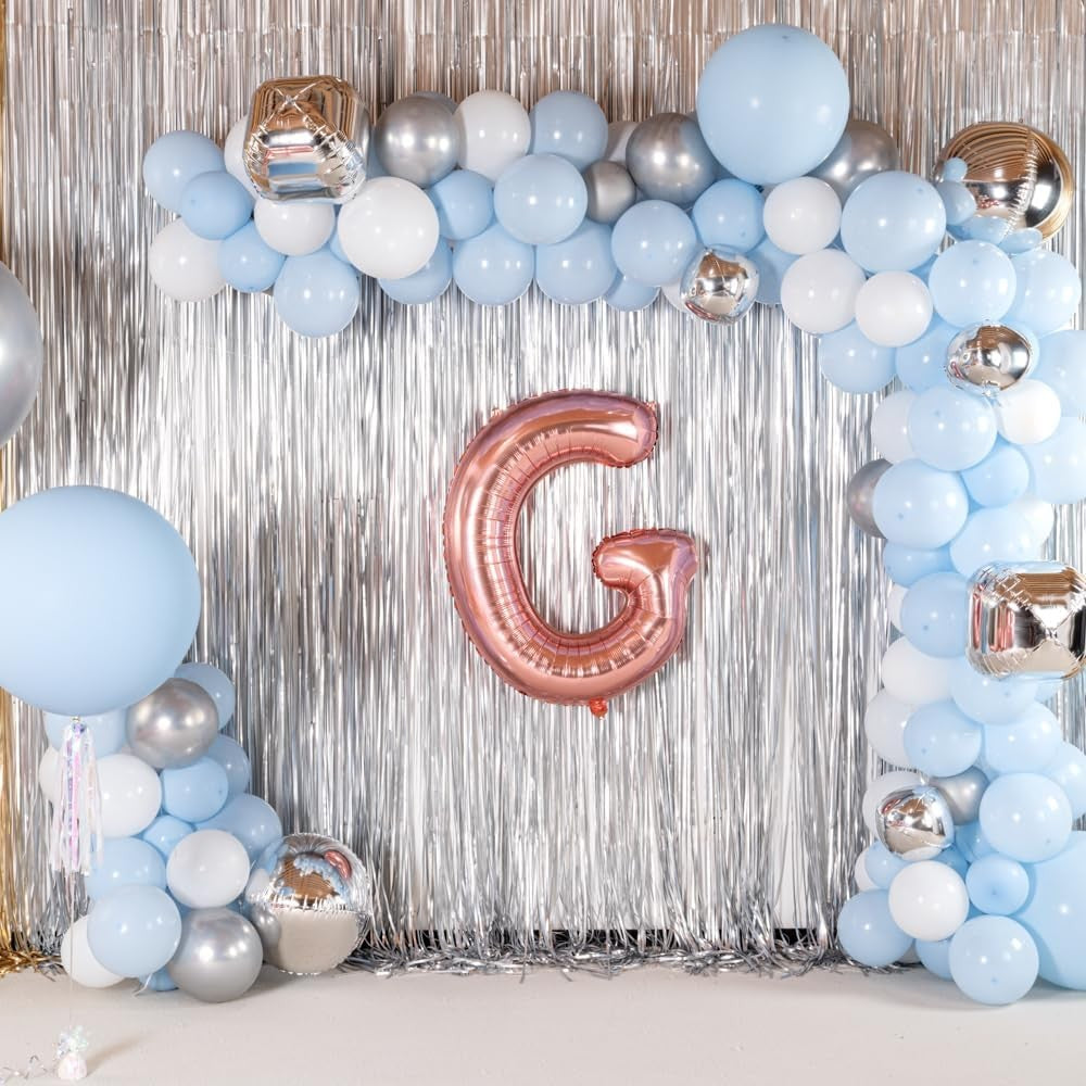 Balon Folie Metalizata Litera G, Umflare Heliu sau Aer, Decoratiuni Petrecere cu Pai Inclus, Aluminiu, 80 cm, Rose Gold