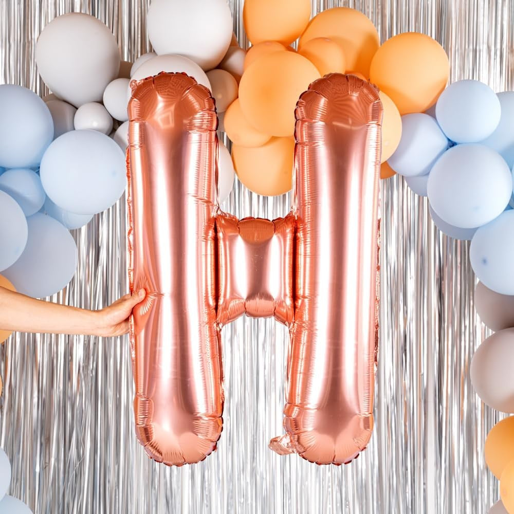 Balon Folie Metalizata Litera H, Diametru 80 cm, Compatibil Heliu sau Aer, Include Pai Umflare, Rose Gold