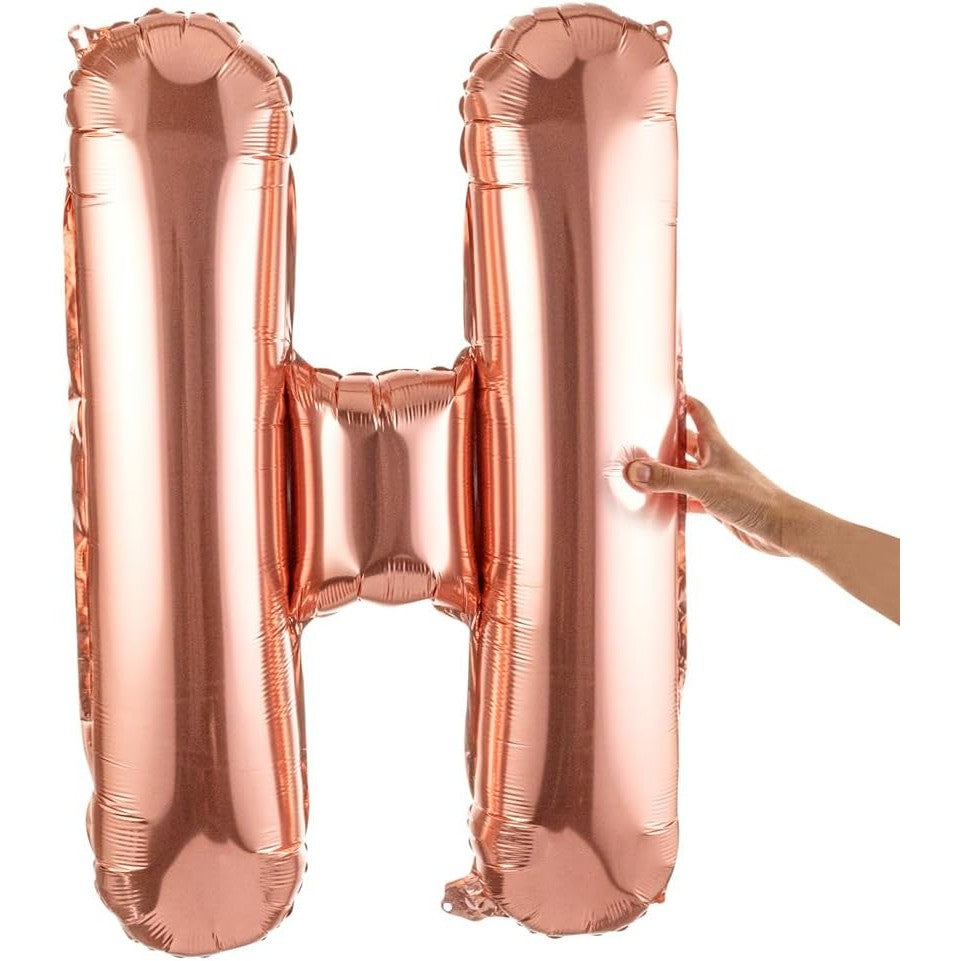 Balon Folie Metalizata Litera H, Diametru 80 cm, Compatibil Heliu sau Aer, Include Pai Umflare, Rose Gold