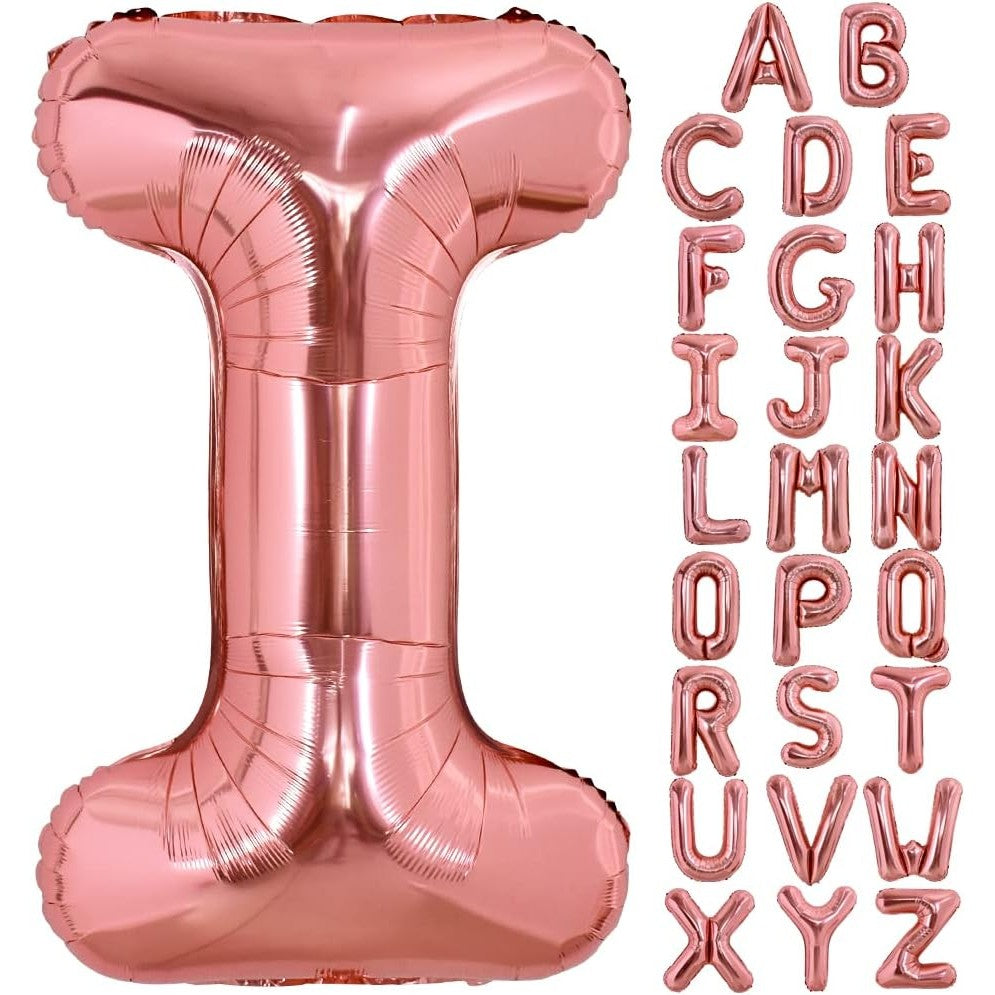 Balon Folie Metalizata Litera I, Umflare Heliu sau Aer, Include Pai pentru Umflare, Aluminiu, Inaltime 80 cm, Rose Gold