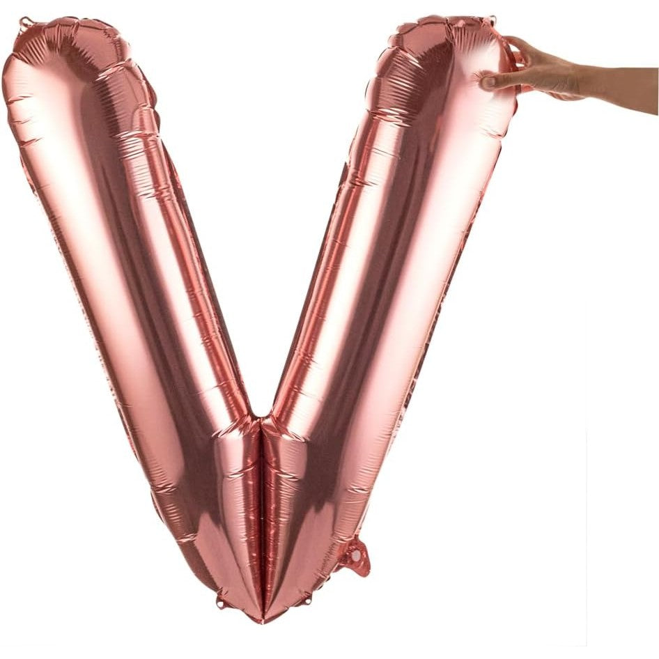 Balon Folie Metalizata Litera V, 80 cm, Reutilizabil, Compatibil Heliu sau Aer, Include Pai Umflare, Rose Gold