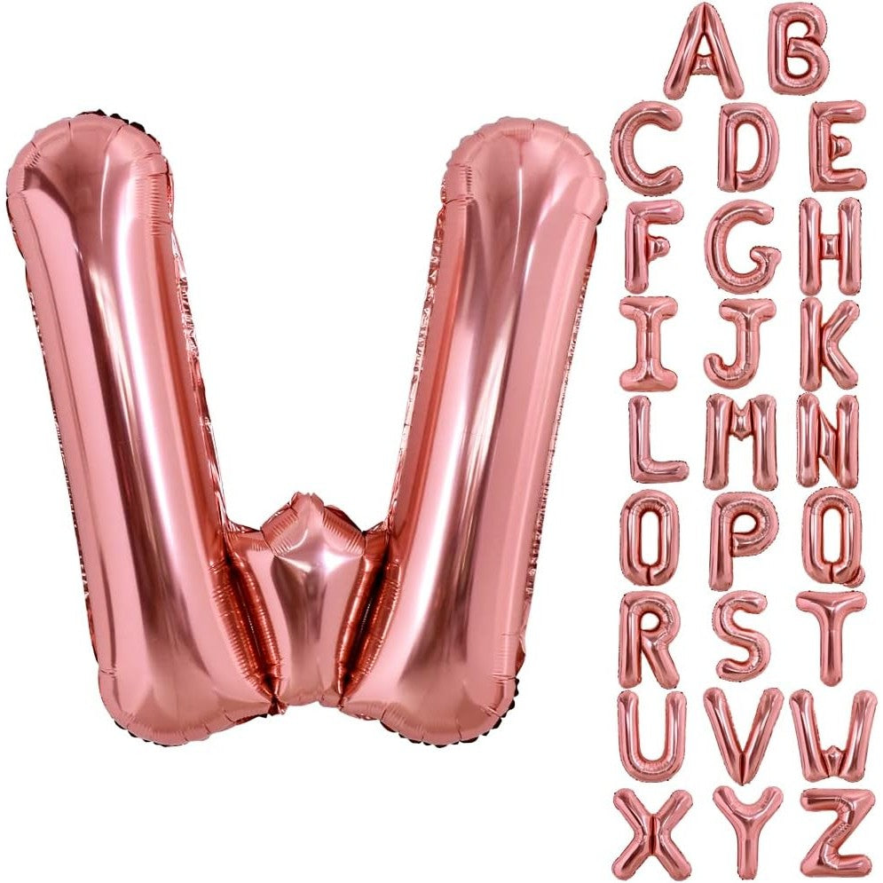 Balon Folie Metalizata Litera W, Decoratiune Petrecere Aniversara, Compatibil Heliu sau Aer, Include Pai de Umflare, Aluminiu, 80 cm, Rose Gold