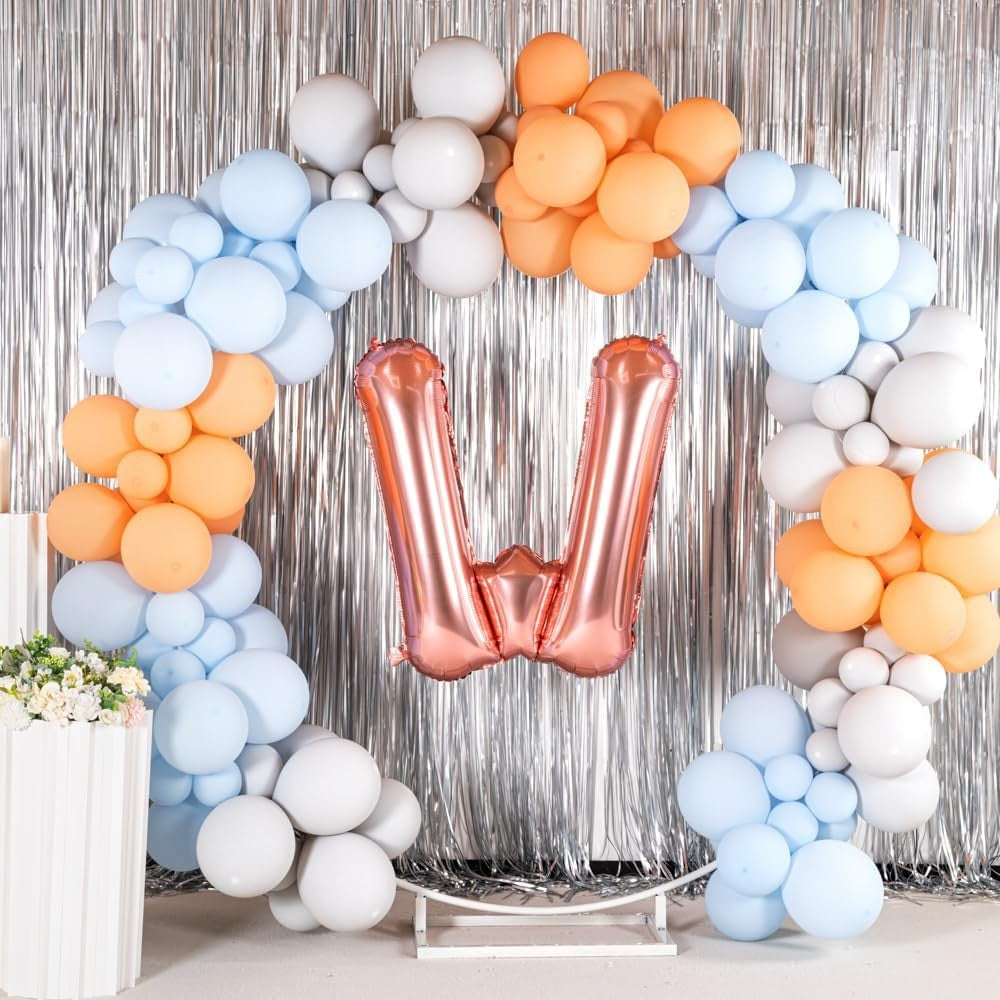 Balon Folie Metalizata Litera W, Decoratiune Petrecere Aniversara, Compatibil Heliu sau Aer, Include Pai de Umflare, Aluminiu, 80 cm, Rose Gold