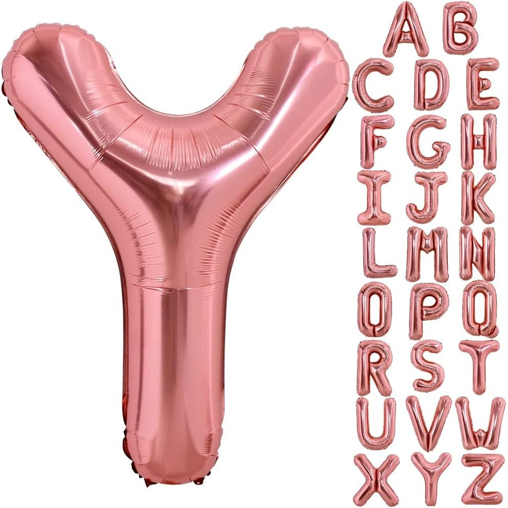 Balon Folie Metalizata Litera Y, 80 cm, Reutilizabil, Umflare cu Heliu sau Aer, Pai Inclus, Rose Gold