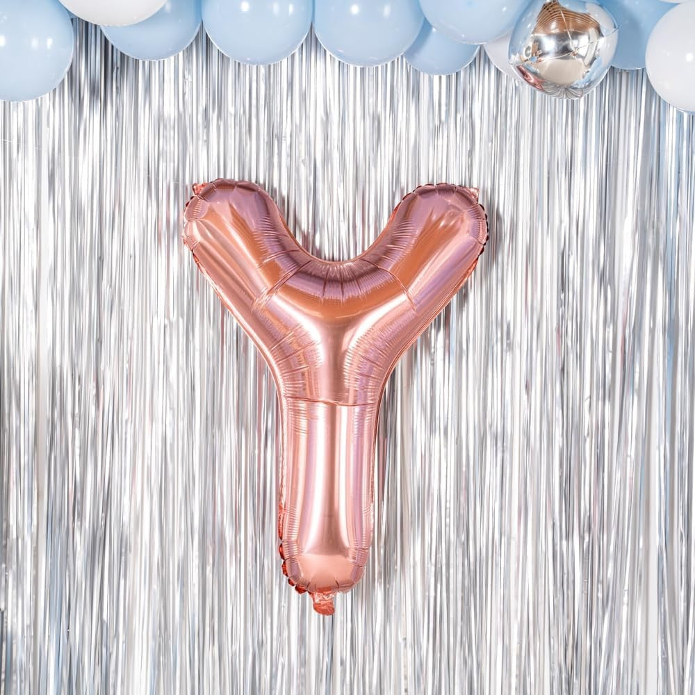 Balon Folie Metalizata Litera Y, 80 cm, Reutilizabil, Umflare cu Heliu sau Aer, Pai Inclus, Rose Gold