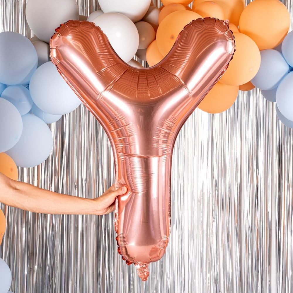 Balon Folie Metalizata Litera Y, 80 cm, Reutilizabil, Umflare cu Heliu sau Aer, Pai Inclus, Rose Gold