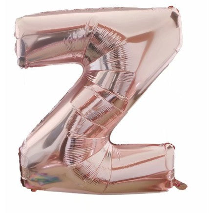 Balon Litera Z din Folie Metalizata, Decoratiune Petrecere Aniversara, Umflare cu Heliu sau Aer, Pai Inclus, Aluminiu, 80 cm, Rose Gold