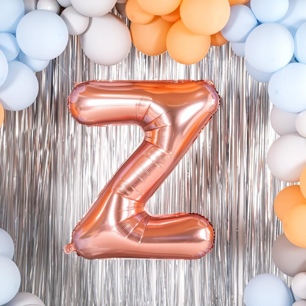 Balon Litera Z din Folie Metalizata, Decoratiune Petrecere Aniversara, Umflare cu Heliu sau Aer, Pai Inclus, Aluminiu, 80 cm, Rose Gold