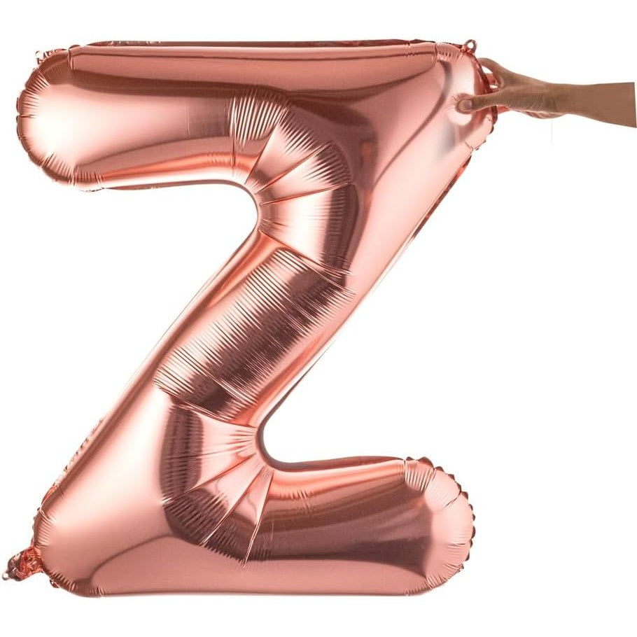 Balon Litera Z din Folie Metalizata, Decoratiune Petrecere Aniversara, Umflare cu Heliu sau Aer, Pai Inclus, Aluminiu, 80 cm, Rose Gold