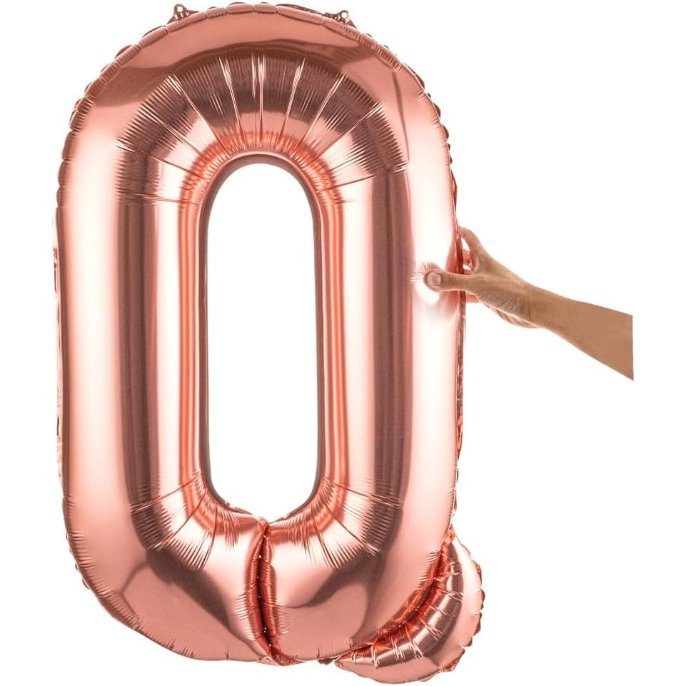Balon Folie Metalizata Litera Q, Umflare Heliu sau Aer, Aluminiu Rezistent, Pai Inclus pentru Petrecere, 80 cm, Rose Gold