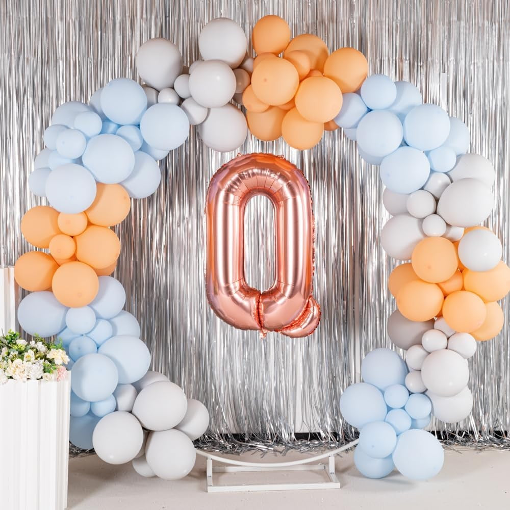 Balon Folie Metalizata Litera Q, Umflare Heliu sau Aer, Aluminiu Rezistent, Pai Inclus pentru Petrecere, 80 cm, Rose Gold