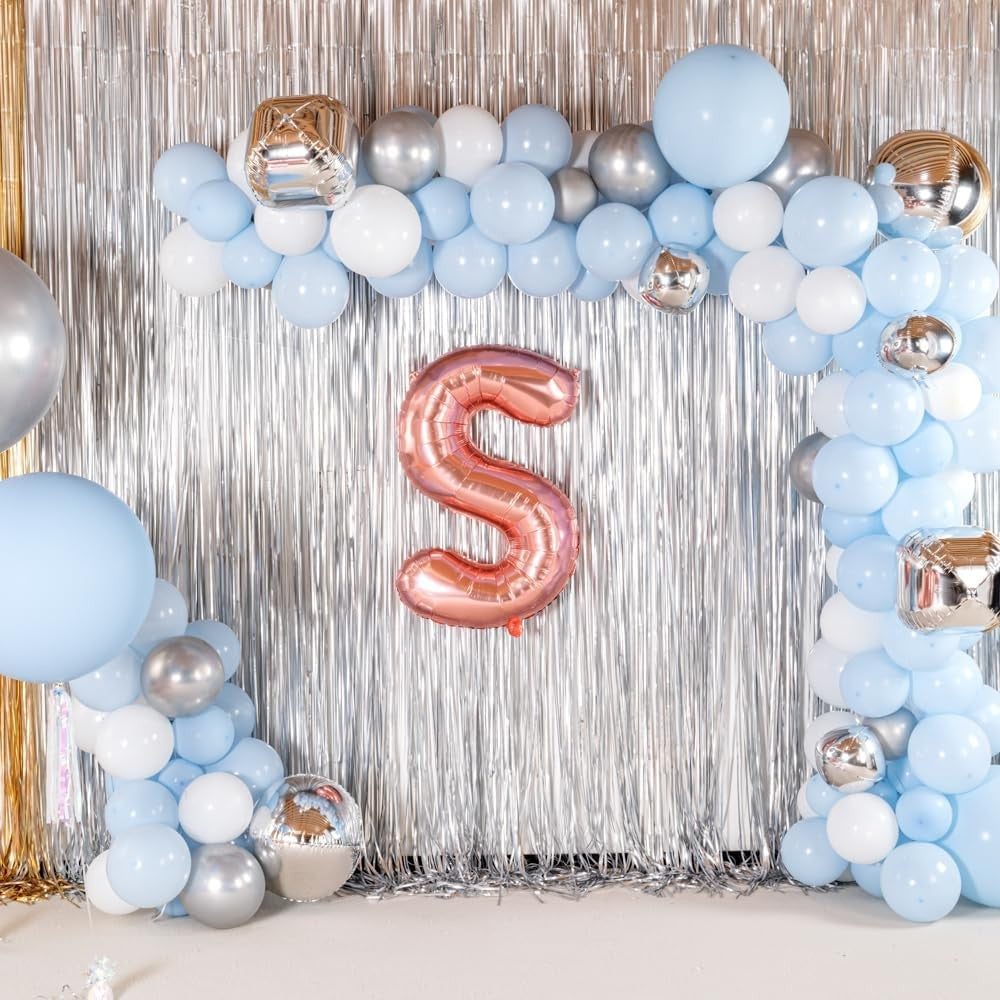 Balon Litera S, Folie Metalizata Din Aluminiu, Umflare Heliu Sau Aer, Pai Inclus, 80 cm, Rose Gold
