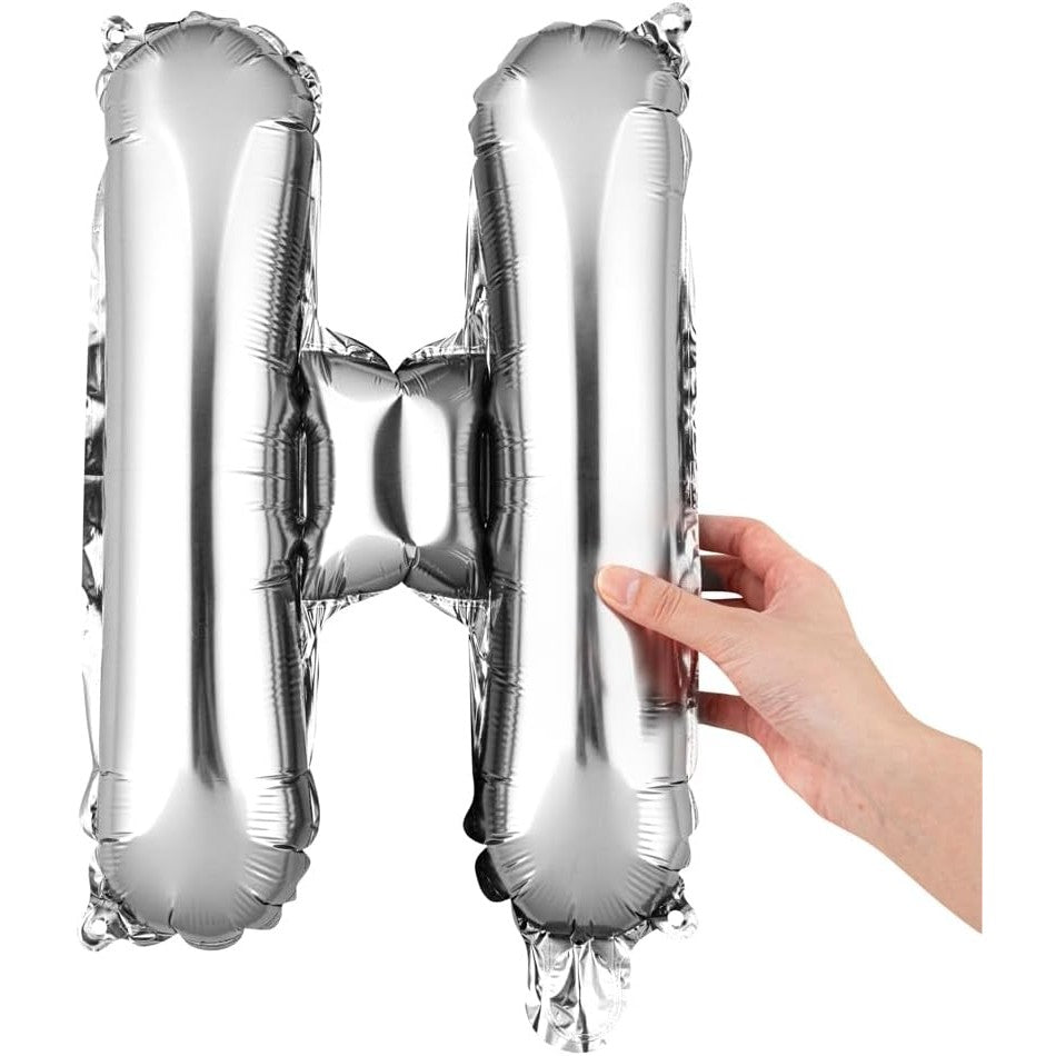 Balon Folie Metalizata Litera H, Balon Aniversar pentru Aer sau Heliu, Material Aluminiu Rezistent, Include Pai de Umflare, Argintiu, 80 cm
